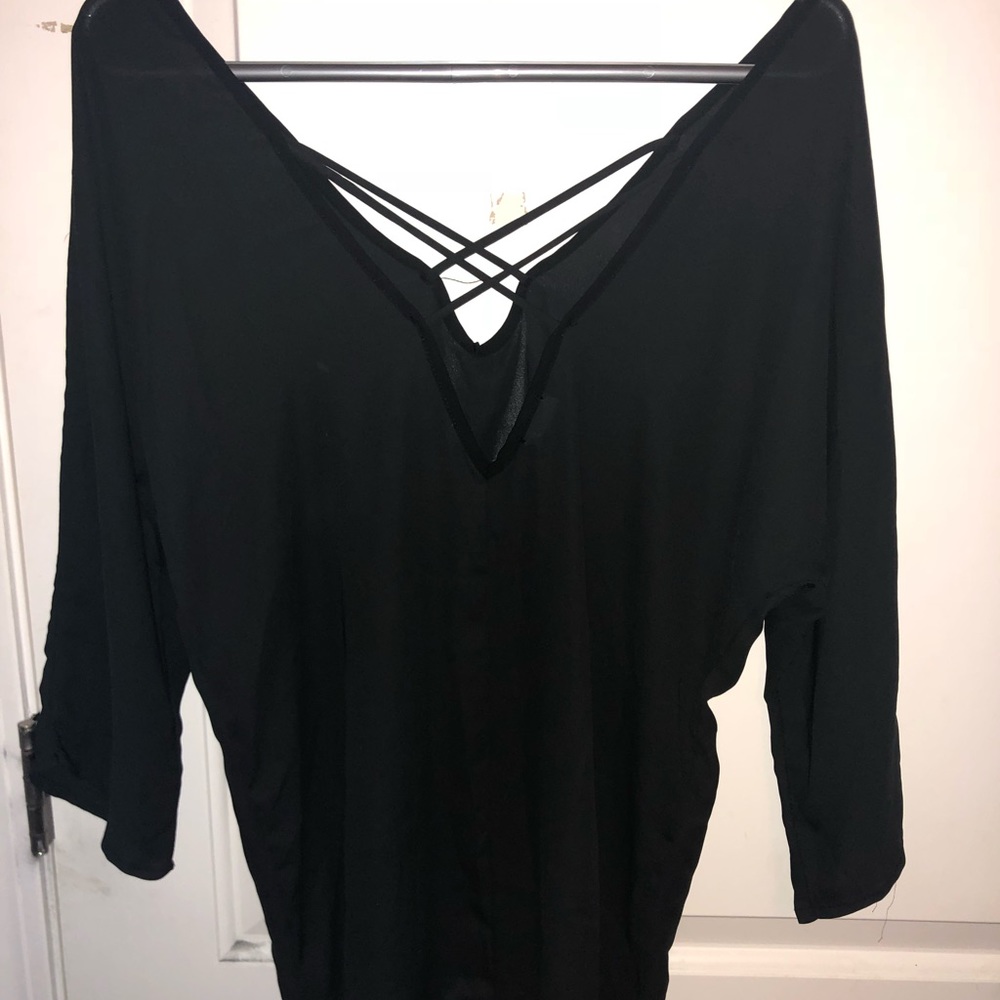 Black V Neck Sheer Top
